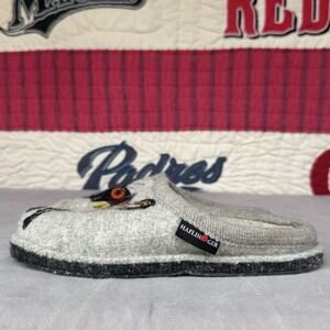 Size 37/W6 - Haflinger Sassy Boiled Wool Black Cat Design Stone Gray Slippers